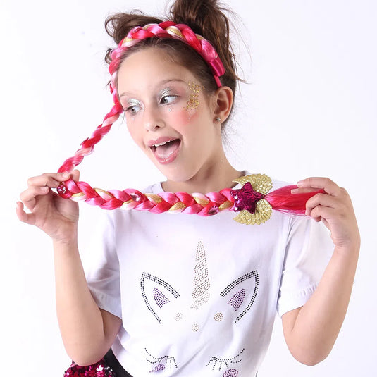 TIARA TRANÇA UNICORNIO ROSA CHICLETE