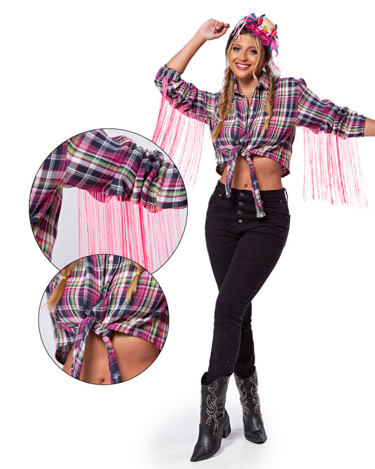 CAMISA JUNINA DE FRANJA ADULTO JUDI - J2697