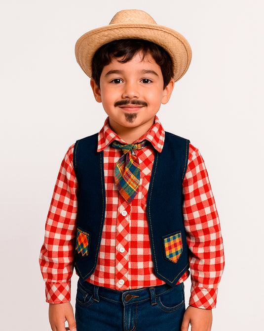 CAMISA JUNINA XADREZ MANGA LONGA INFANTIL - 0493