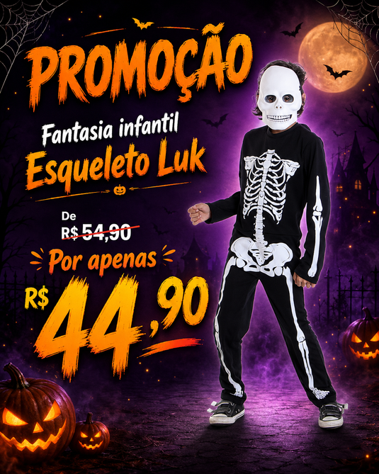 FANTASIA ESQUELETO LONGO LUK INFANTO JUVENIL - H501
