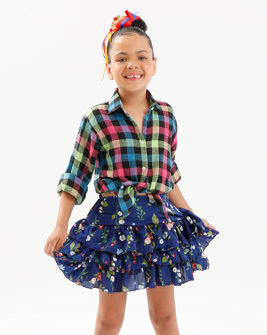 CAMISA JUNINA XADREZ FLANELA DE AMARRAR INFANTIL JILLY - J0699