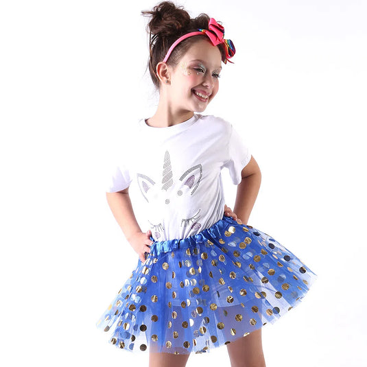 SAIA DE TULE CONFETE AZUL-OURO