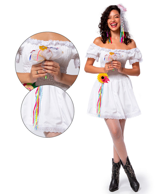 VESTIDO JUNINO NOIVA PAULETE ADULTO - J99021