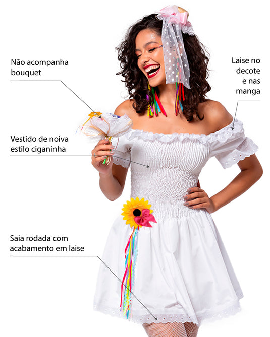 VESTIDO JUNINO NOIVA PAULETE ADULTO - J99021