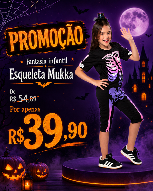 FANTASIA ESQUELETO CURTO MUKKA INFANTIL - H539