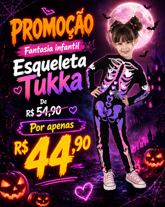 FANTASIA ESQUELETA TUKKA INFANTO JUVENIL - H507