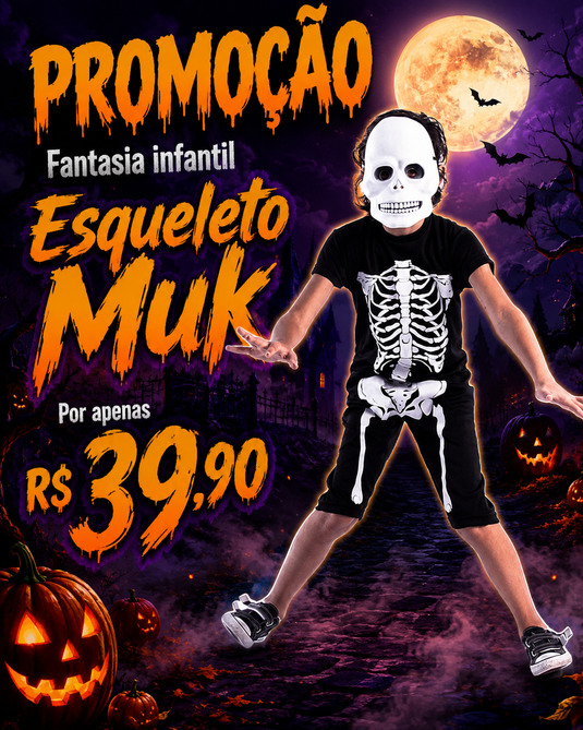 FANTASIA ESQUELETO CURTO MUK INFANTIL- H500