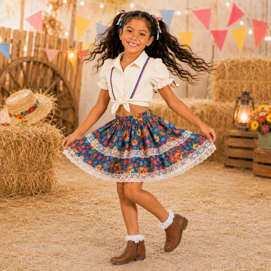 Saia Floral Vanusa 3 Babado Inf - J364