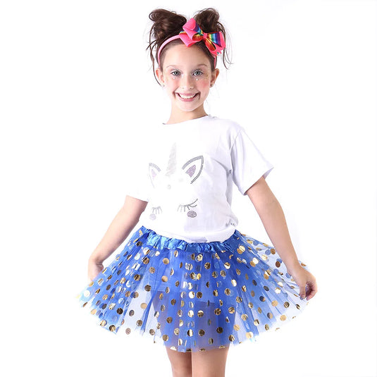 SAIA DE TULE CONFETE AZUL-OURO