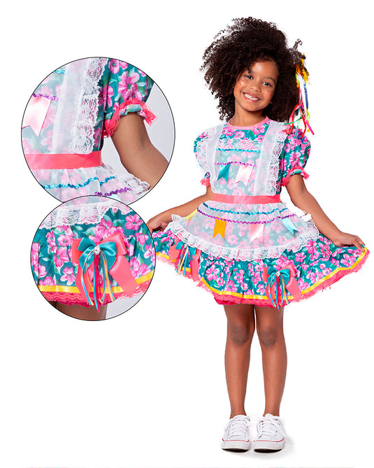 VESTIDO JUNINO SAGU INFANTIL - J1583